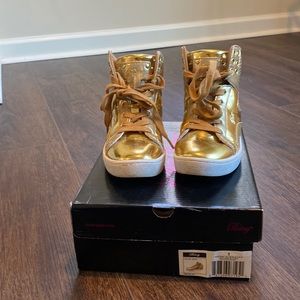 Girls Gold high top sneakers, gently worn indoors for 3 dance competition